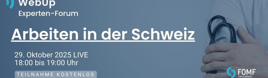 <p>Planen Sie, als Ärztin/Arzt in der Schweiz zu arbeiten? Oder kennen Sie jemanden, der einen Umzug in die Schweiz in Erwägung zieht? Erfahren Sie in unserem kostenlosen WebUp alles Wichtige! Wir klären, wie Sie Ihren Abschluss anerkennen lassen, welche Qualifikationen benötigt werden und was Sie über das Schweizer Gesundheitssystem wissen müssen. Experten wie Per-Erik Diethelm und Marc Schällebaum geben wertvolle Tipps zu den ersten Schritten, steuerlichen Fragen und kulturellen Unterschieden.</p>